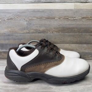 FootJoy Golf Shoes Mens 11 White Brown Leather Spiked Athletic 45402